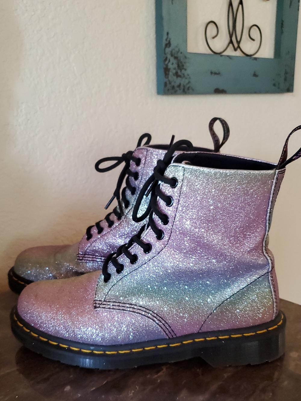 Dr Martens Glitter Pastel Rainbow Pascal Boots - Picture 2 of 15